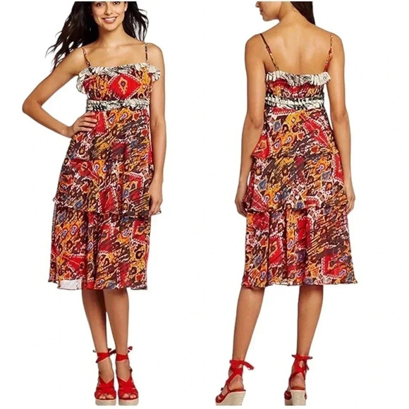 NINE WEST | Women's Tribal Printed Chiffon Tiered Dress Size 14 - Picture 1 of 6